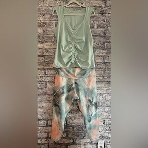 Athleta Matching Set Mint Green Top with waterfall cropped bottoms. Like New